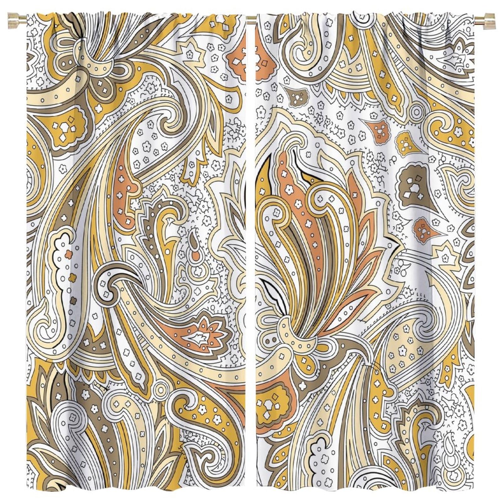 BenYaSong Paisley Flower Blackout Window Curtains,Paisley Pattern on White Background Style Print for Home Kitchen Office Coffee Room Window Curtain Drapes 2 Panels 84x84in