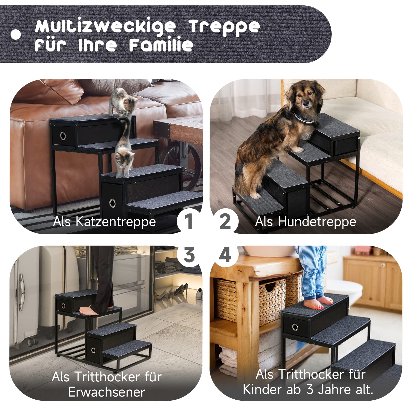 BingoPaw Hondentrap, 4 treden, 50 cm hoog, huisdiertrap voor bed en