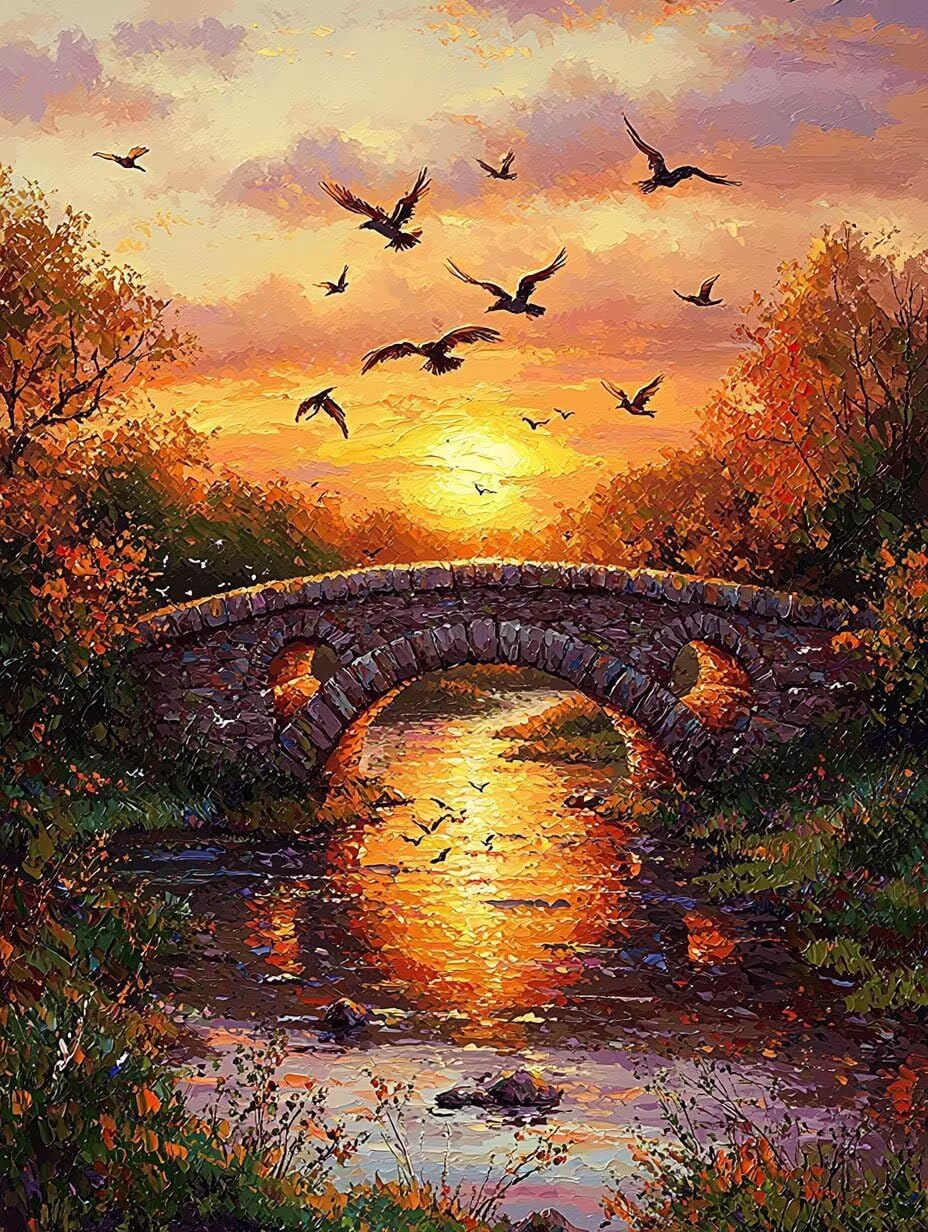 Kit de peinture par numéros - Pont au coucher de soleil - 70x90cm v-970