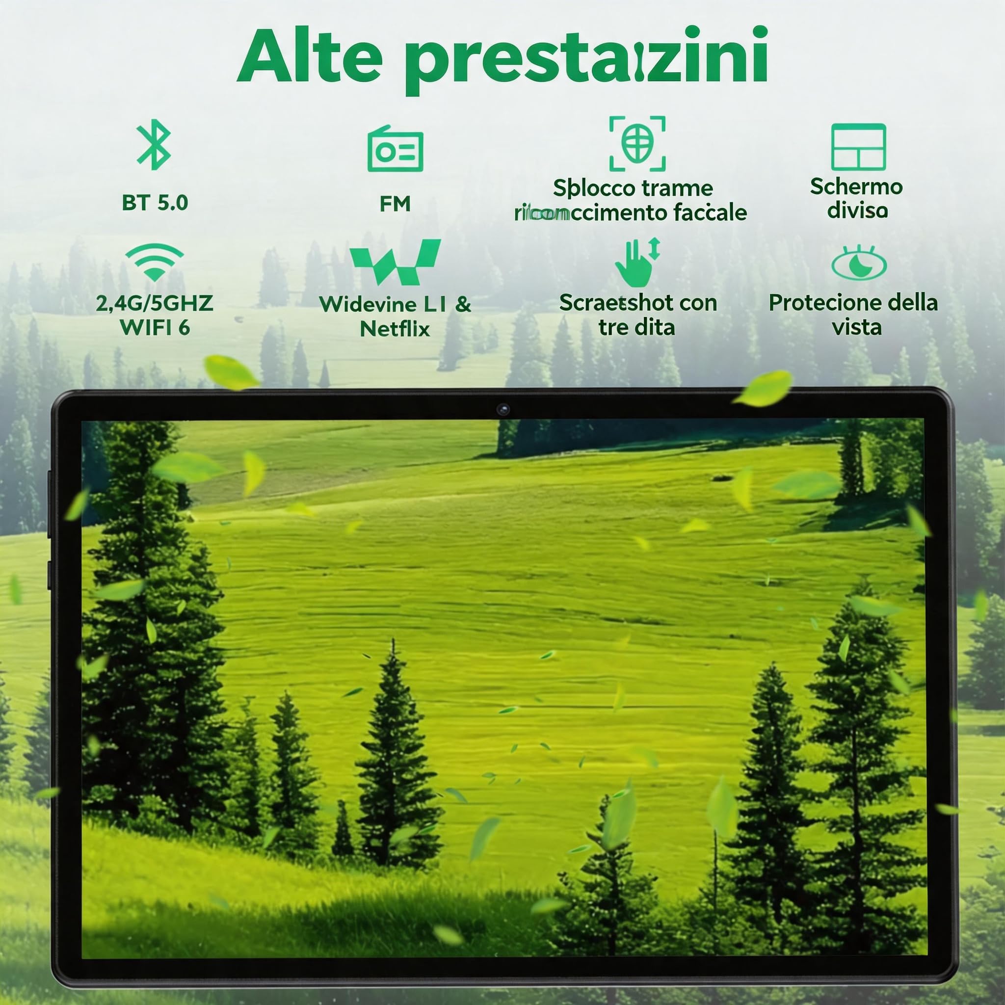 Tablet Android da 10", Android 15, 18 GB di RAM + 128 GB di memoria (fino a 1 TB espandibile), display IPS 1280 × 800, processore Octa-Core, batteria 6000 mAh