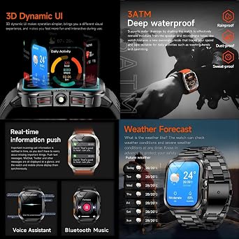 Curved Display Smart Watch for Men Smart Watches with Heart Rate Monitor Sleep Tracker Bluetooth Calling Message Notifications Fitness Tracker Calories Step Counter Flashlight Waterproof Wristwatch