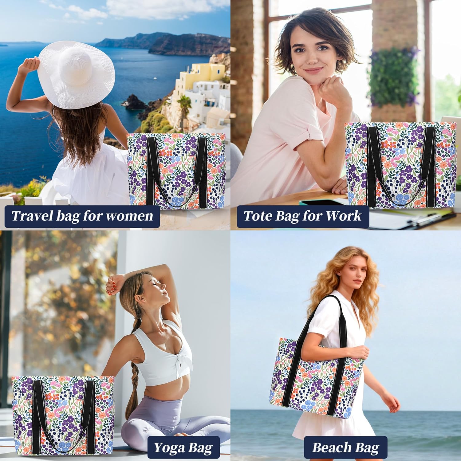Tote Bag for Women with Laptop Compartment & Cup Holder,Nylon Bag for Work,Travel,Gym,Beach,Teacher,Nurse,School,Mom