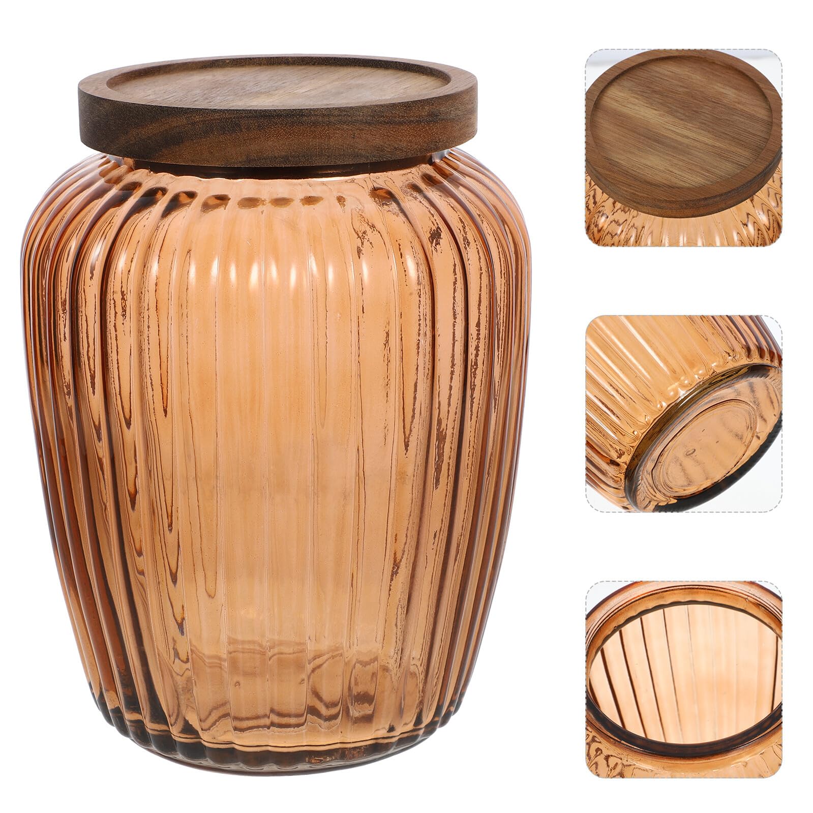 FRCOLOR Barattolo Porta Caramelle in Vetro da 2200ml con Coperchio in Legno di Acacia, Contenitore Ermetico Trasparente per Alimenti e Spezie, per Cucina Domestica
