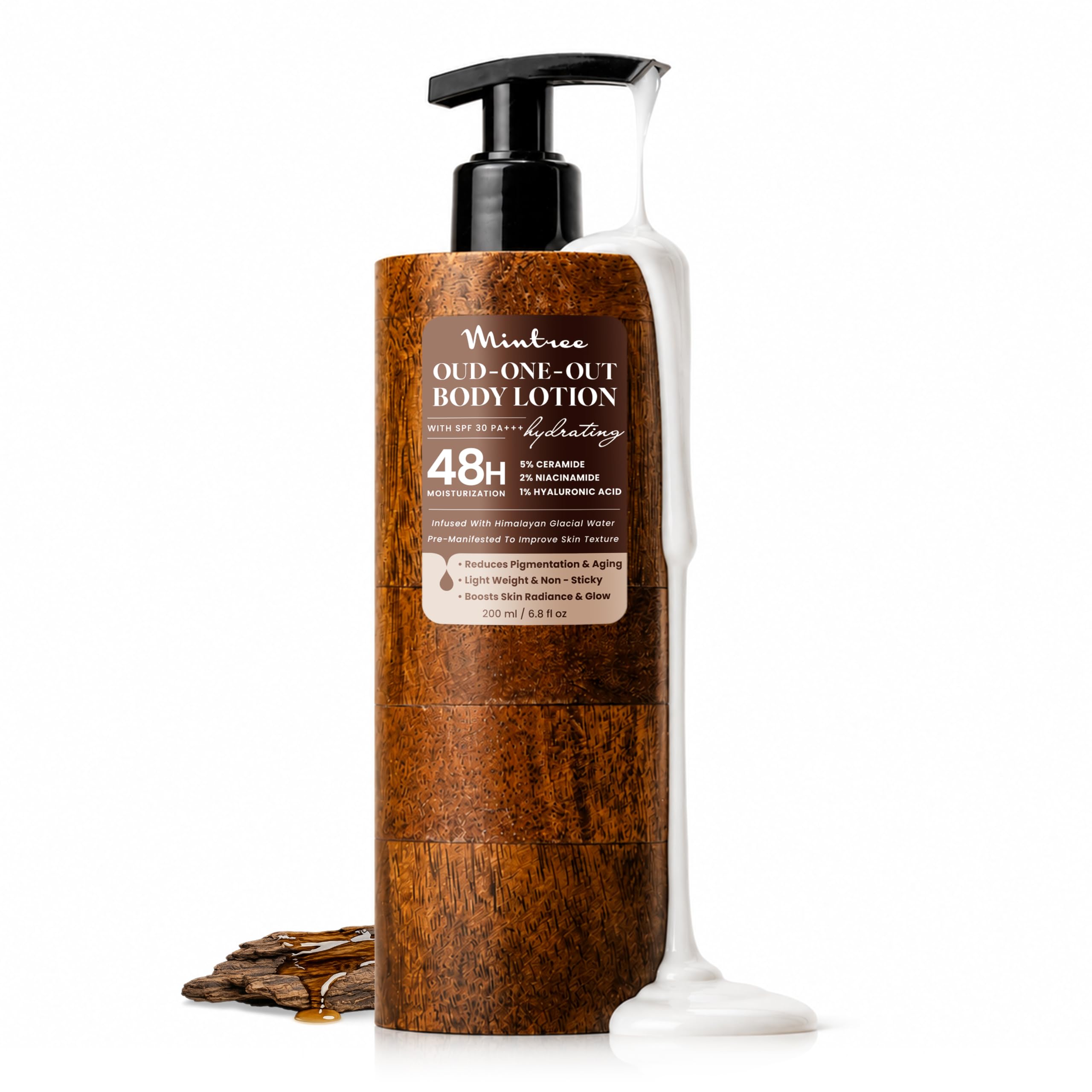 Mintree Oud Body Lotion | Organic, Lightweight, Non-Sticky | 48-Hour Hydration with Ceramides & Peptides | Calms Body Acne, Protects from Sun & Pollution | For Dry Skin | For Men & Women | 200 ml-picture-52