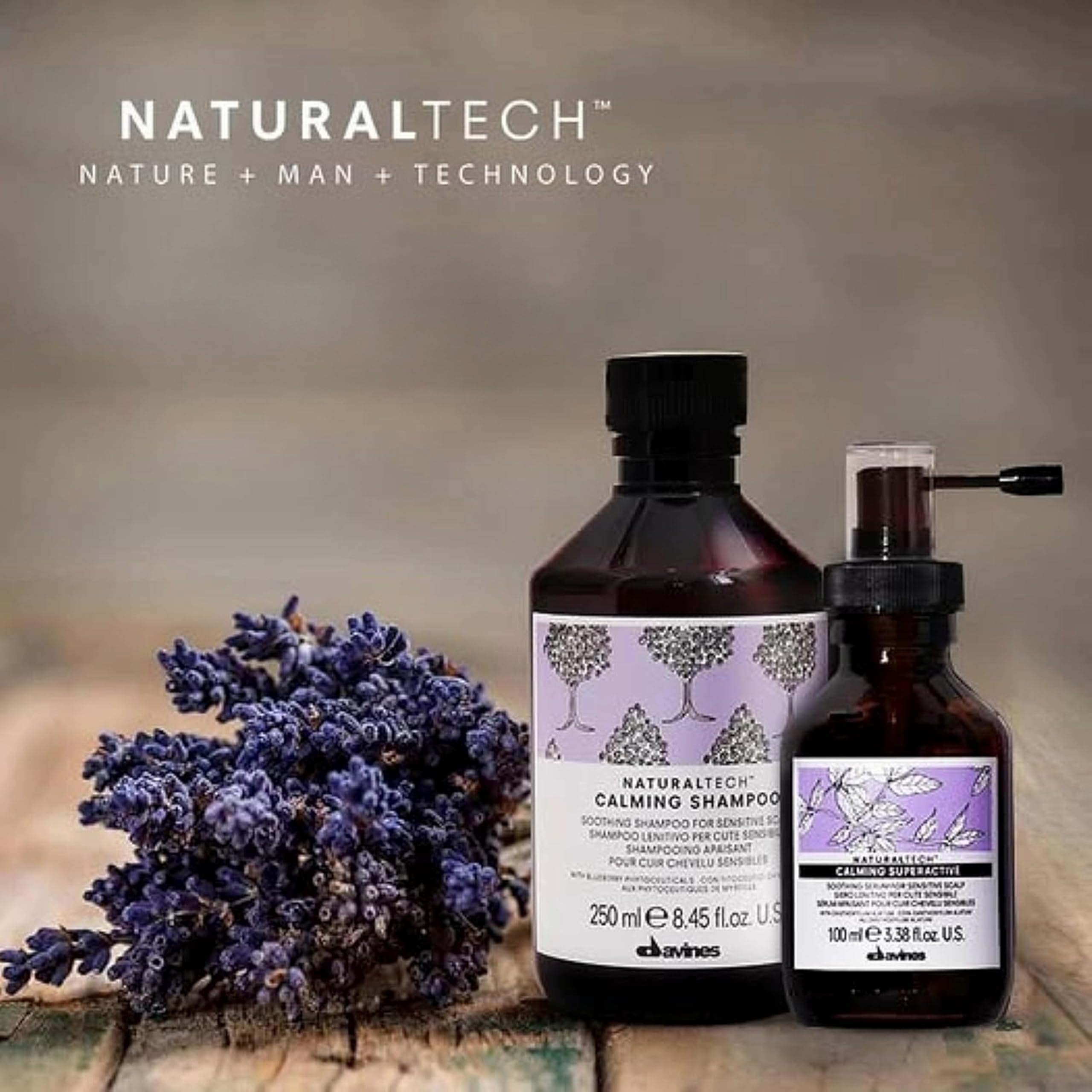 Davines Naturaltech Calming Superactive, Soothing & Relieving for Sensitive Scalp - With Blueberry Phytoceuticals - Leave-In Serum Calms Irritation Instantly, Travel Size, 3.38 Fl Oz