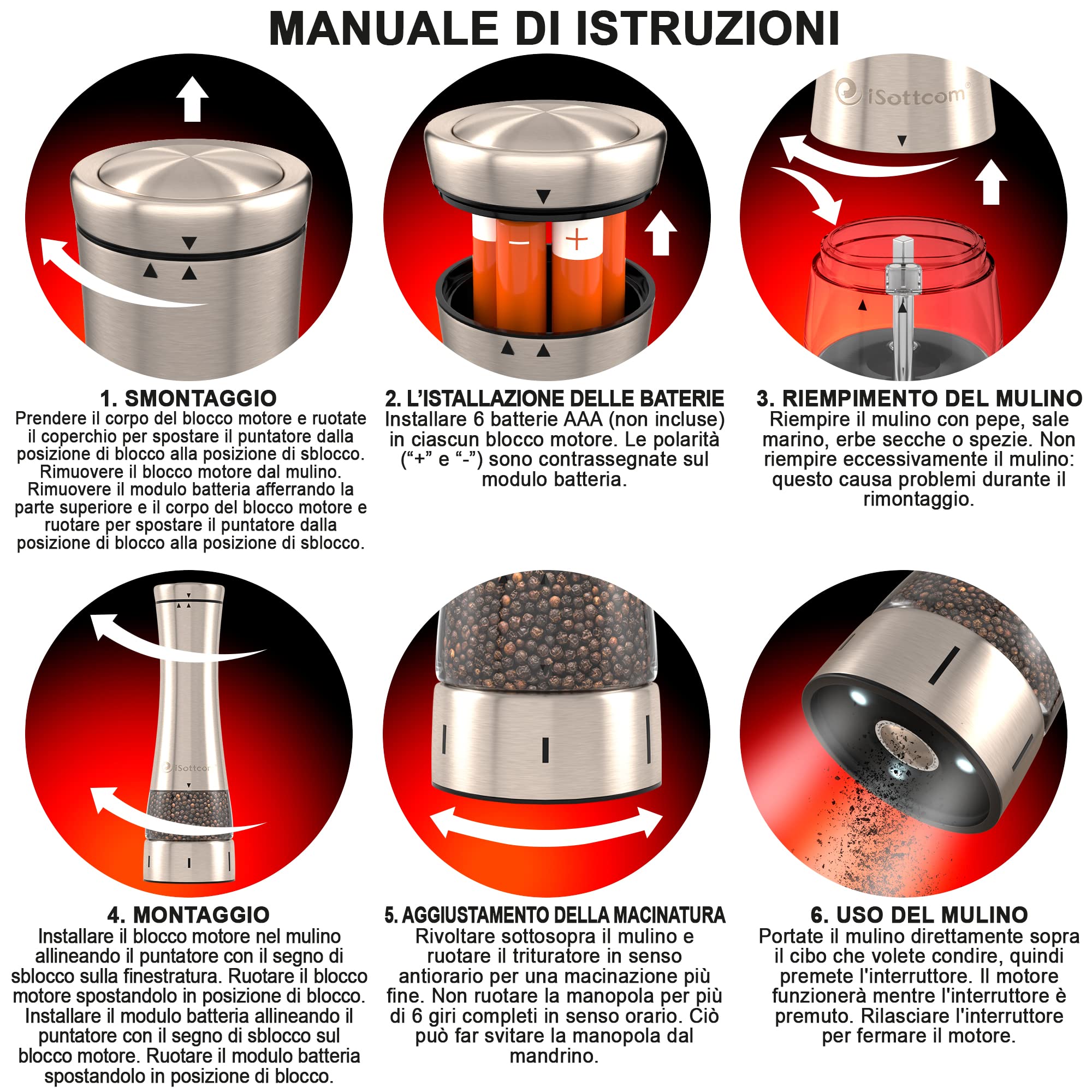 Set 2 Macinini Sale E Pepe In Acciaio E Vetro: Regolabili, 19 Cm, 180 Ml, Senza BPA
