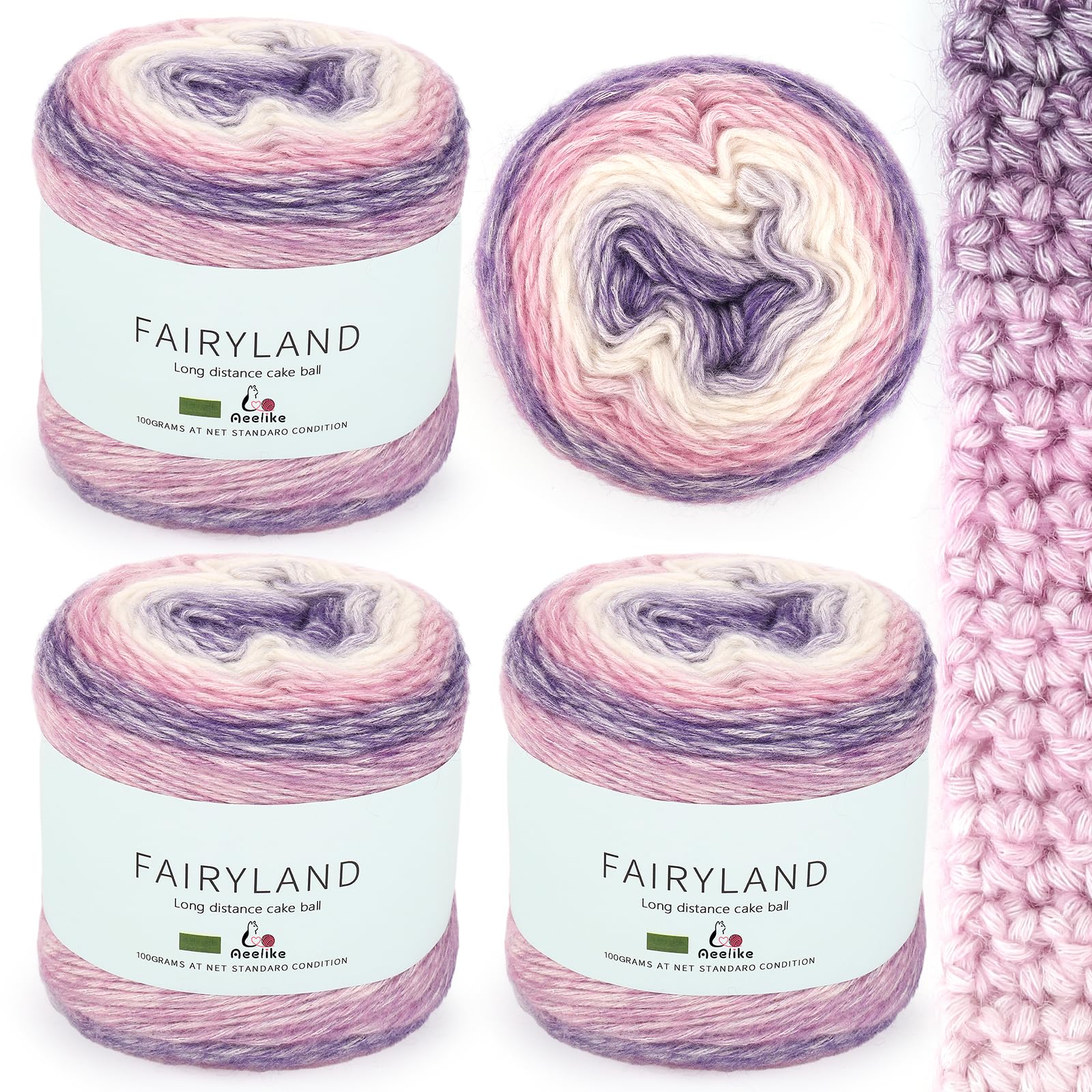 Aeelike 400g Bobbel Wolle Garn Farbverlauf, 245m Super leichte Gradient Cupcakes Baumwollgarn, Superweiche Mehrfarbiges Farbverlaufsgarn zum Babydecke Pullover Schal Hüte, Ombré Wool Yarn Violett