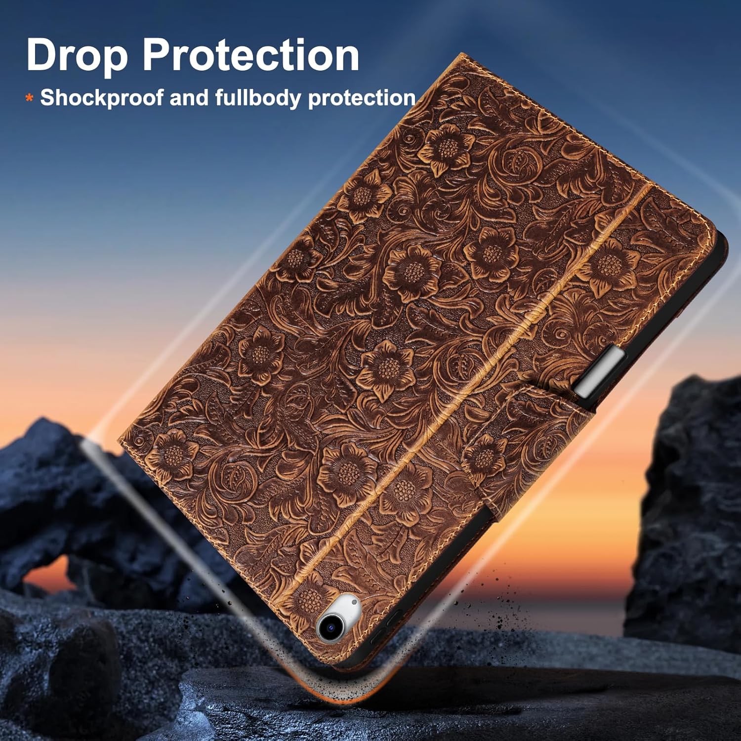 Gexmil Genuine Leather Case for iPad Air 13 Inch M4/M3/M2 (2026/2025/2024),Premium Leather Smart Folio Cover with Pencil Holder,Magnetic Closure, Auto Sleep/Wake Anti-Slip,Floral-Buckle