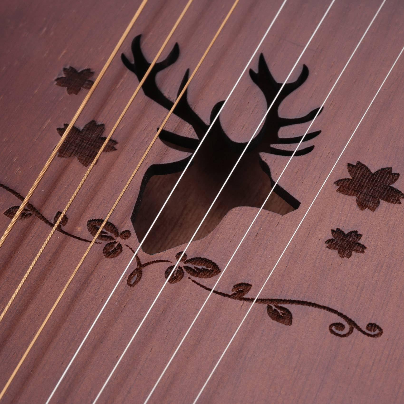 Lyre Harpe Acajou 7 Cordes en Bois Massif Métal Instruments à Cordes Marron