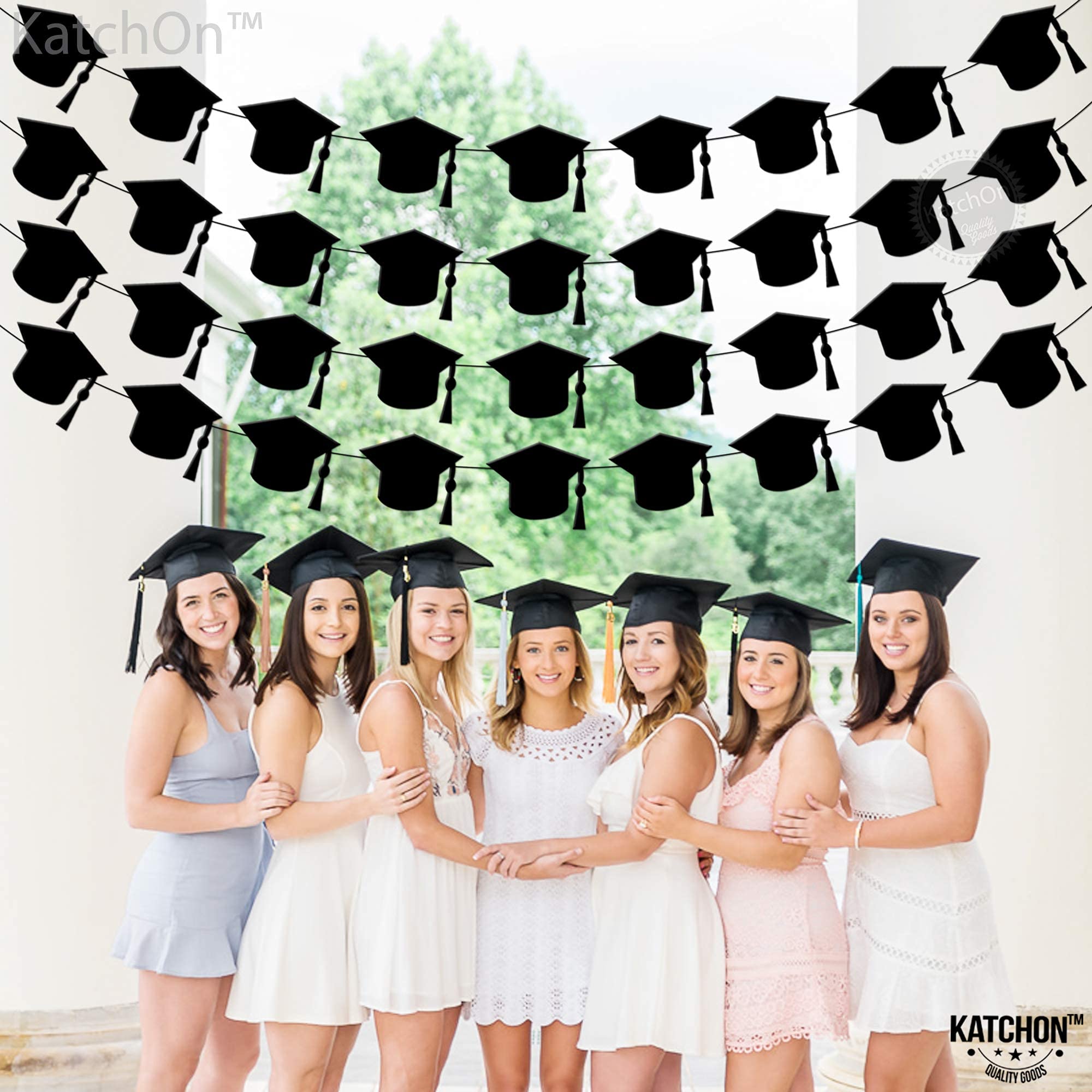 Buy Felt, Black Graduation Cap Garland 4 Strings, No DIY Graduation