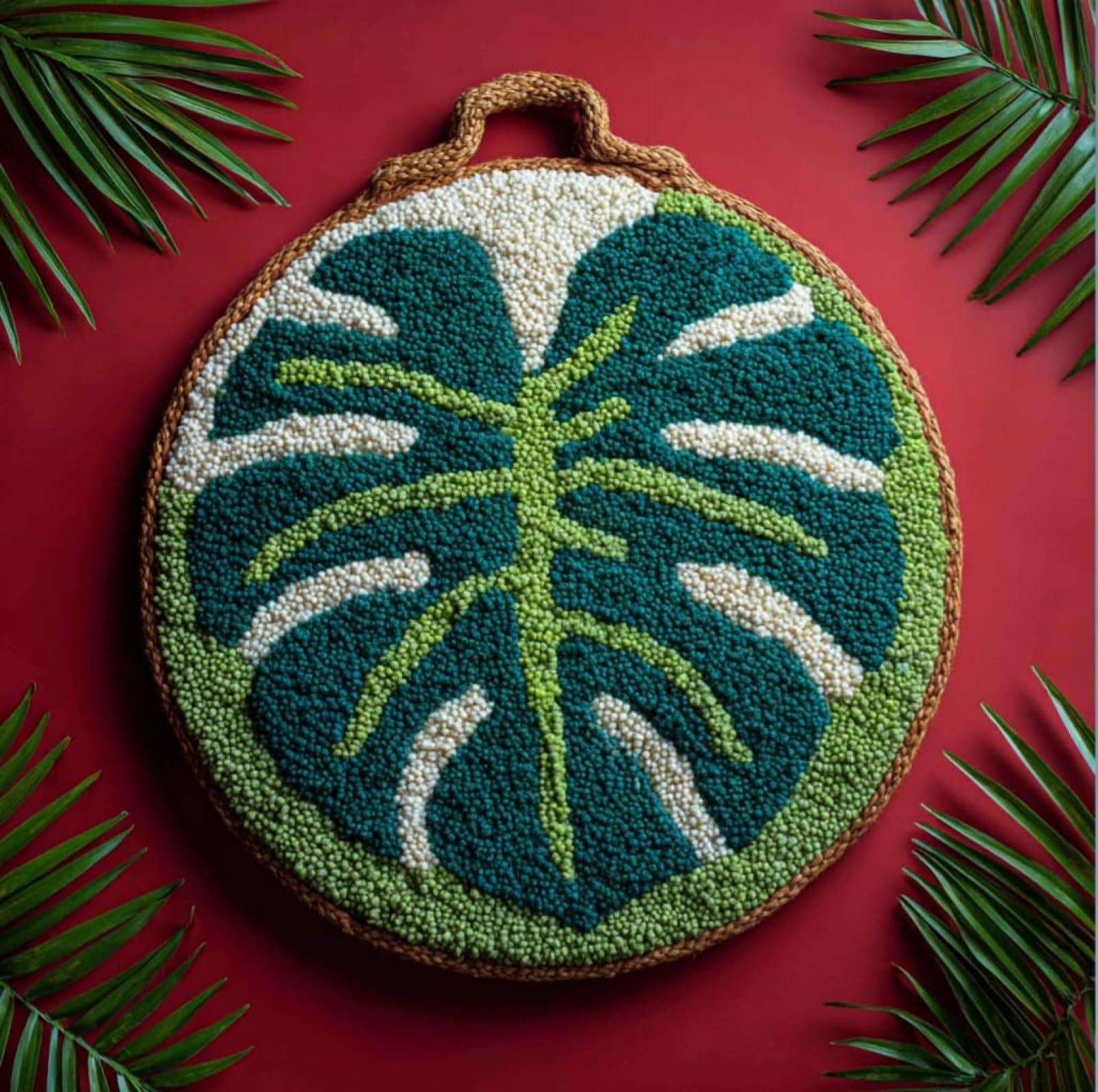 WallustrioaW DIY Latch Hook Rug Kits for Beginners Adults,Tropical Banana Leaves,Latch Hook Rug Kits Carpet Making Crafts DIY Craft Gifts,50x50cm