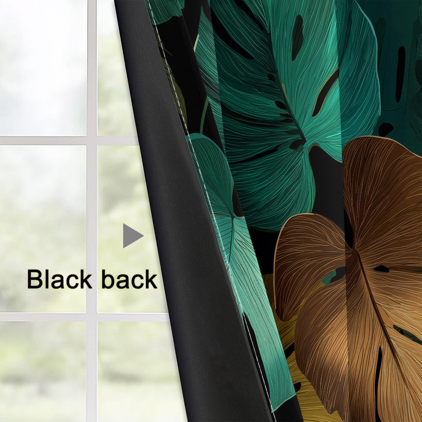 Zasłony z oczkami 70 L x 240H cm (2 panele), nadruk w stylu retro z liśćmi dżungli, nieprzezroczysta izolacja do drzwi okiennych i balkonowych, ciemnozielony, brązowy