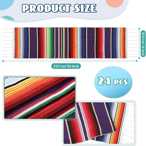 Miniatura 2 de 24 caminos de mesa de algodón con flecos tejidos a mano, camino de mesa de rayas coloridas para decoraciones de fiestas mexicanas, fiestas, 14 x 84