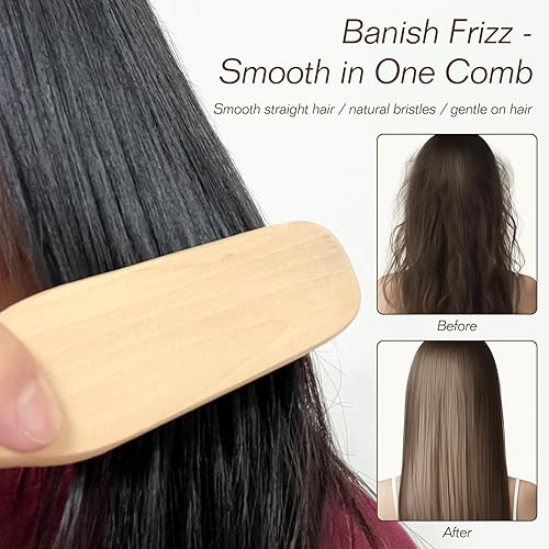 Miniatura 2 de Peine profesional para alisar el cabello, herramienta antiestática de peluquería de salón de madera de doble cepillo, marrón