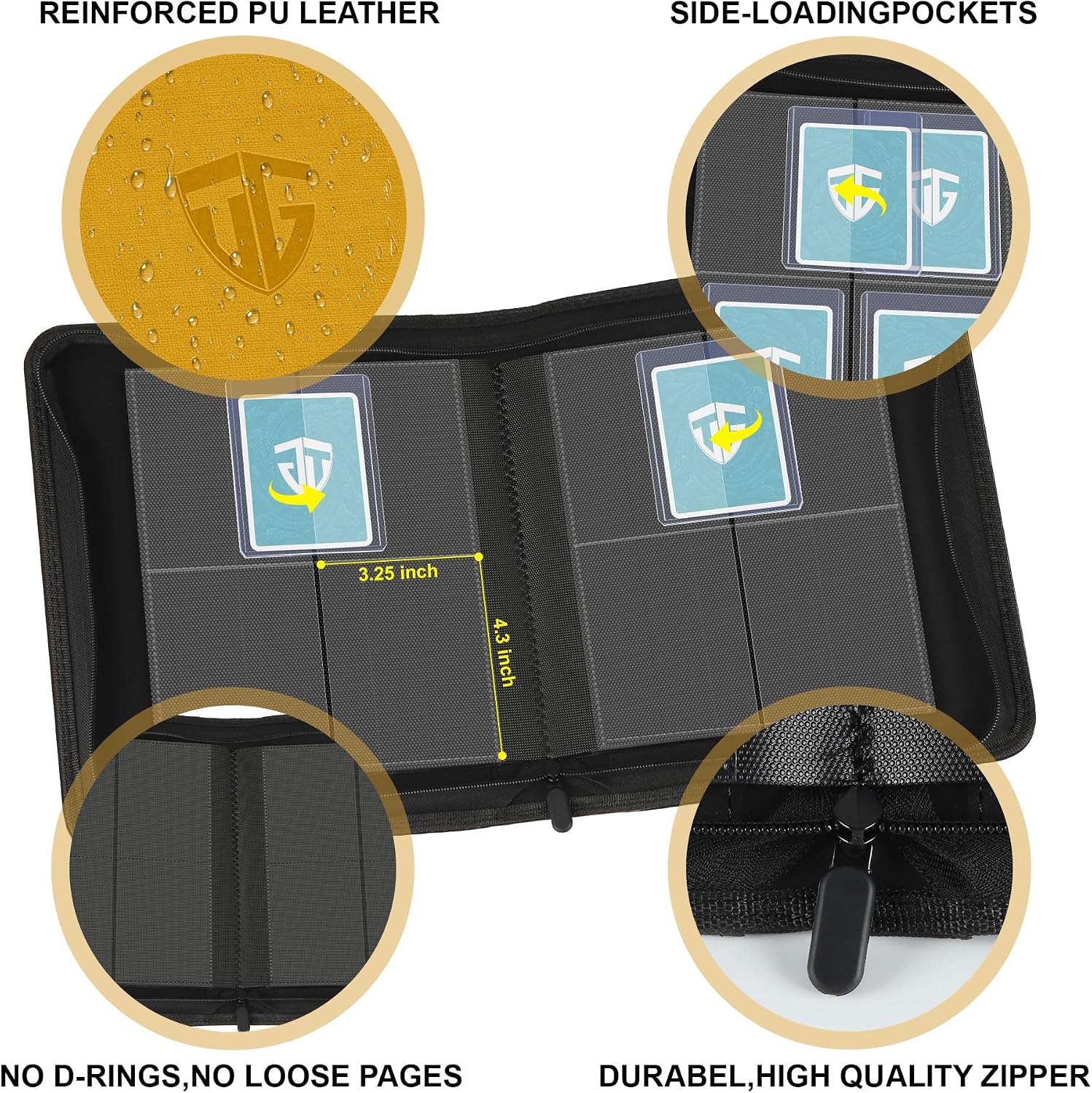 Toploader Binder,Holds 112 Toploaders, 4 Pocket Top Loader Binders for 3" x 4" Rigid Card Holders for Trading Cards or Sports Cards Binders (Yellow) image 3