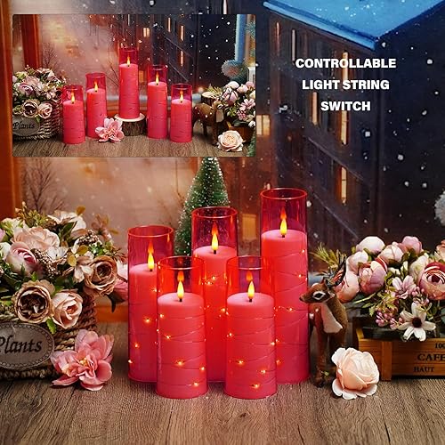 Miniatura 42 de Velas LED sin llama con temporizador, 5 velas parpadeantes sin llama para ambiente romántico y decoración del hogar, carcasa acrílica estable