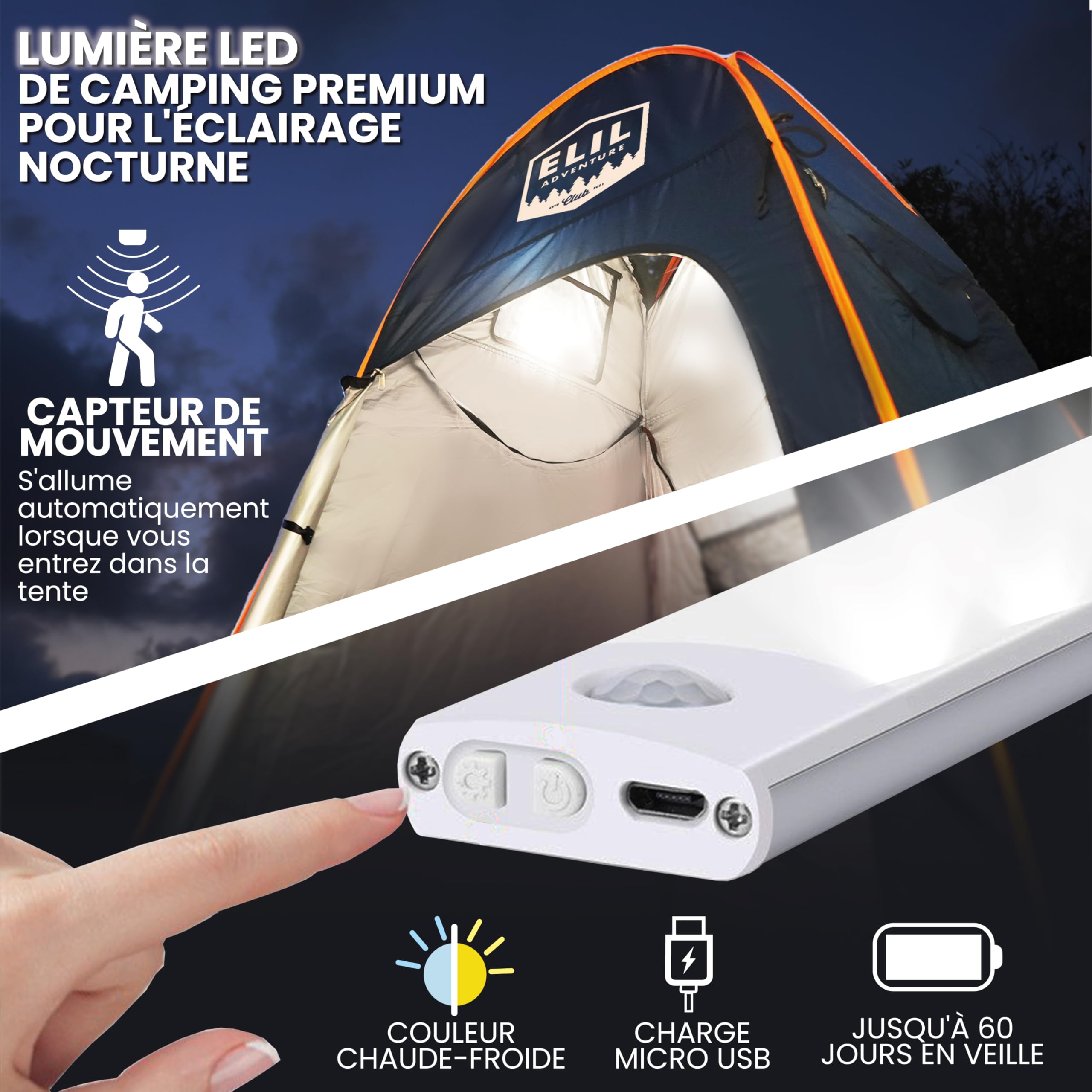 Tente de Douche de Camping Avec Capteur Lumineux LED de 1,9 m - Grande, Facile à Déplier, Pop-Up - Pour Intimité et Changement de Plage