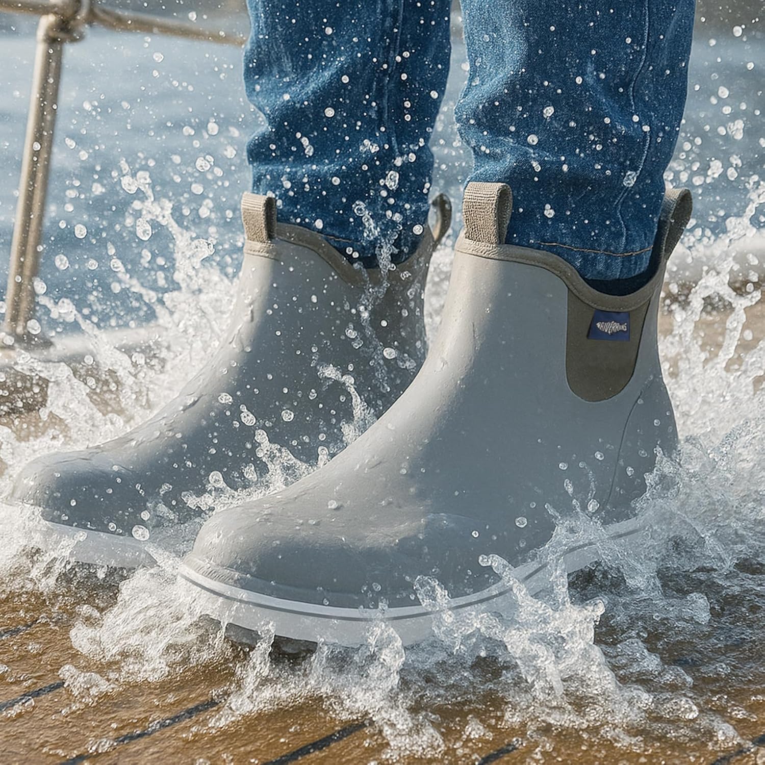 Riverruns Men's Deck Boots 6-Inch Rain Boots Anti-Slip Waterproof Rubber Fishing Garden Ankle Work Booties Shoes