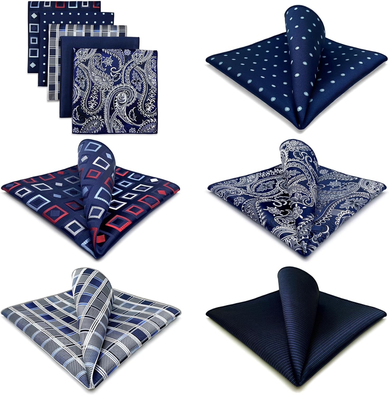 SHLAX&WING Assorted 5 Pieces Mens Silk Pocket Squares Handkerchiefs Set Lot