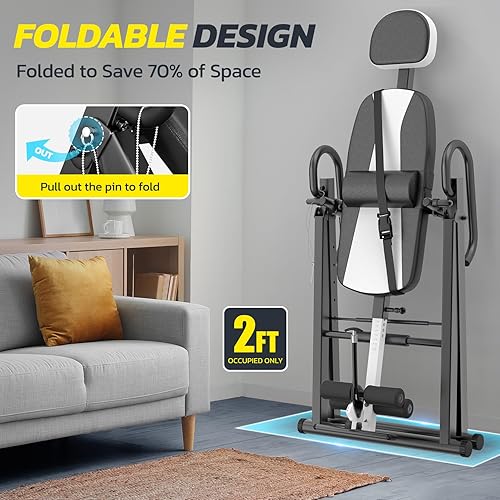 Miniatura 2 de YOLEO Tabla de inversión, resistente, de gravedad, con reposacabezas y cinturón protector ajustable, máquina de estiramiento de espalda para terapia