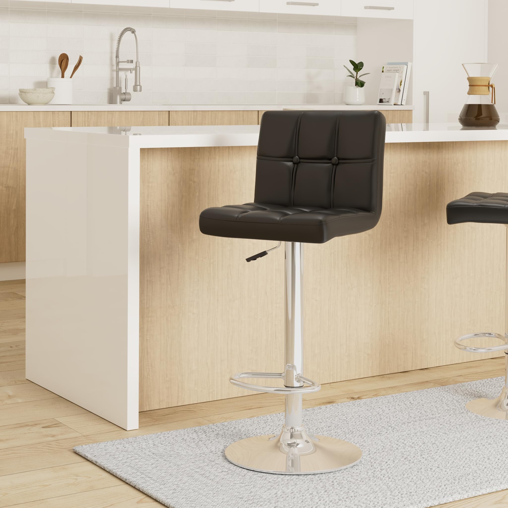 Leader Accessories Barhocker (2er-Set) Barstuhl mit Lehne stylischer Tresenhocker höhenverstellbar 62-83cm Drehstuhl 360 Grad Bezug aus Kunstleder schwarz