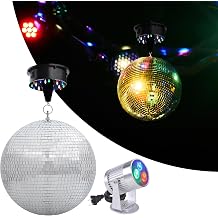 DELight 12" Large Mirror Disco Ball w/Rotating Motor & 3W 3 LEDs Multi-Color Pinspot Spot Light Kit Home Party Disco