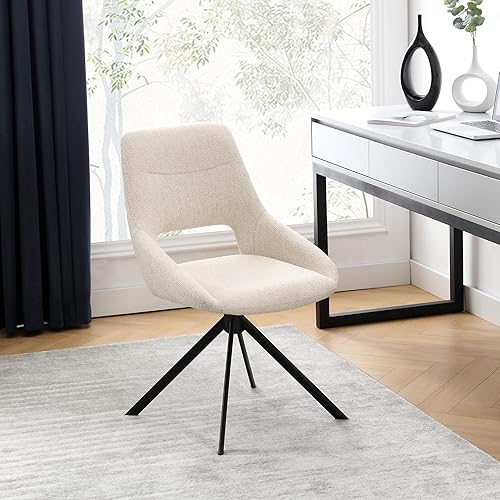 Miniatura 5 de Juego de 1 silla de escritorio moderna de mediados de siglo, sin ruedas, silla de comedor giratoria de tela de lino con patas de metal, silla