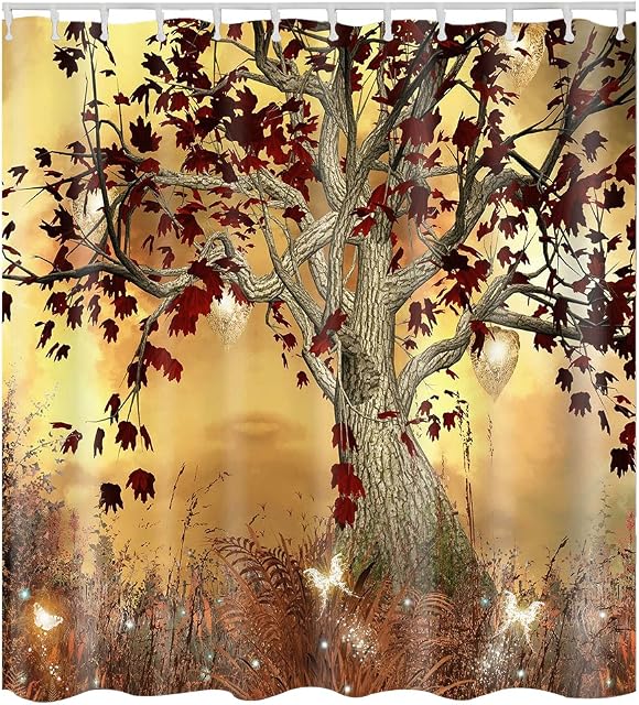 Litthing Shower Curtain Waterproof Polyester Mildew Resistant Thick Polyester Shower Curtain 3D Digital Printed Large Version Size 180 * 180 (Maple Leaf)