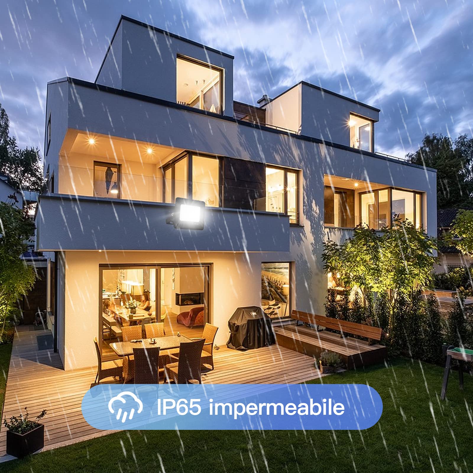 FUPE Faretto LED Esterno 2 Pezzi Potenti Faro a Esterni IP65 Impermeabile Super Illuminoso Nero 20W 2000LM Faretti Led Lampada da Esterno Per tetto giardino cortile cancello garage(3000K Luce Caldo)