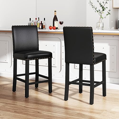 Vista 10 de DAGONHIL Juego de 4 taburetes de bar de 24 pulgadas, taburetes de bar de altura de mostrador con respaldos, taburetes de bar con cabeza de clavo