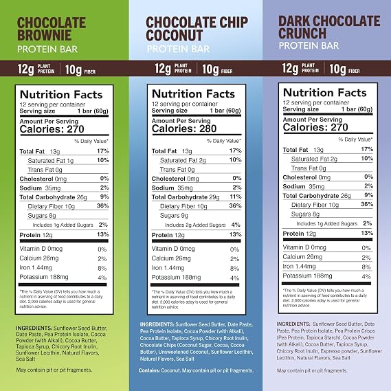 Amrita Nut Free Vegan Protein Bars Variety Pack (12 Bars, 6 Flavors) | 12g Plant Based Protein Bars | Peanut Free, Gluten Free, Dairy Free | Soy Free, Non-GMO | Low Sugar High Fiber