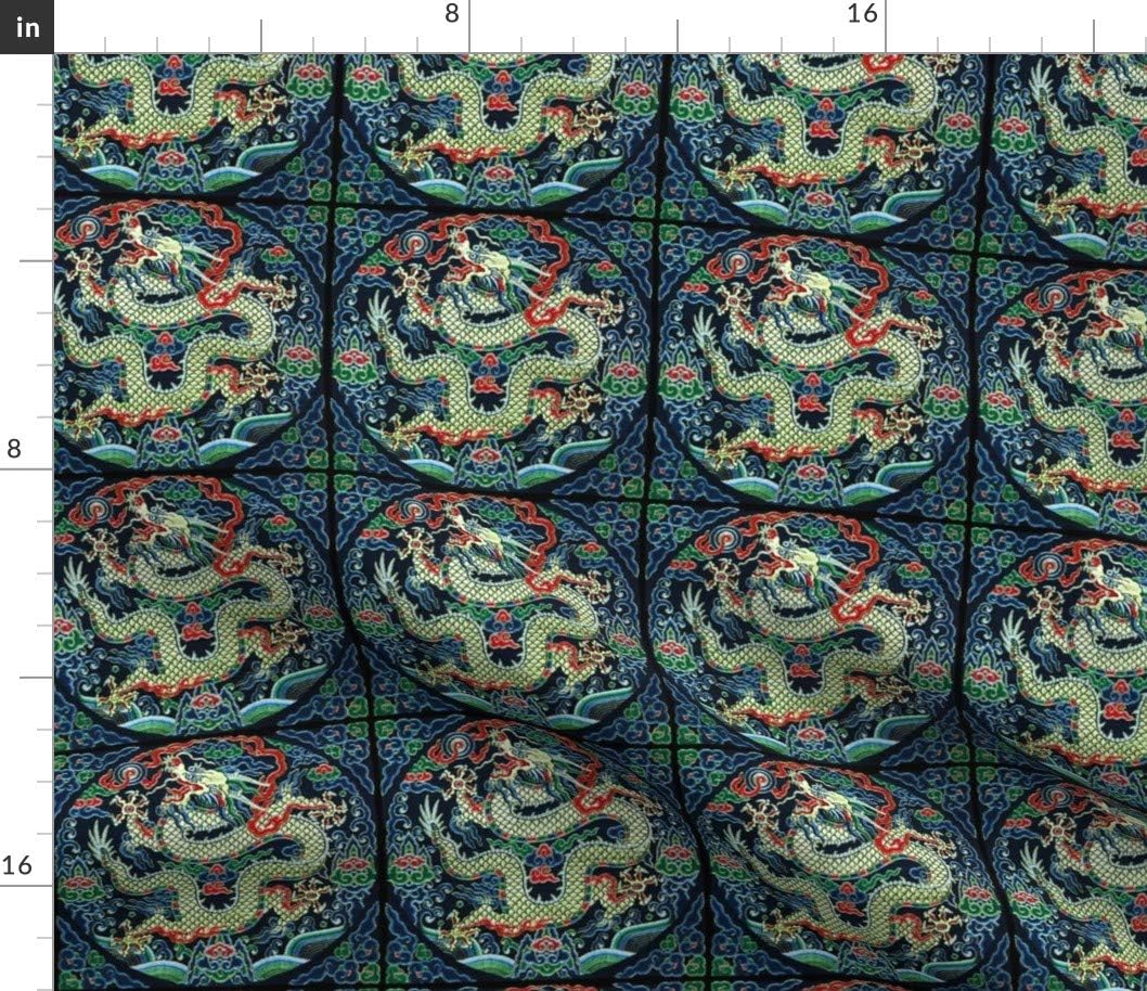 Spoonflower Fabric - Royal Green Golden Novelty Asian Japanese China Chinese Oriental Printed on Petal Signature Cotton Fabric by The Yard - Sewing Quilting Apparel Crafts Decor