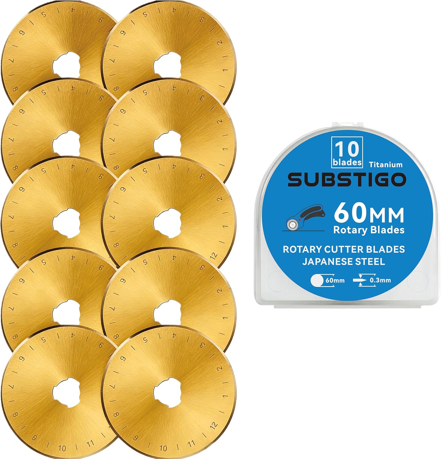 10 Pack 60mm Rotary Cutter Blades – Fits for Olfa/for Fiskars, Sharp Durable Rotary Blades 60mm for Quilting/Sewing/Heavy Fabric/Arts Crafts (SKS-7 Grey)
