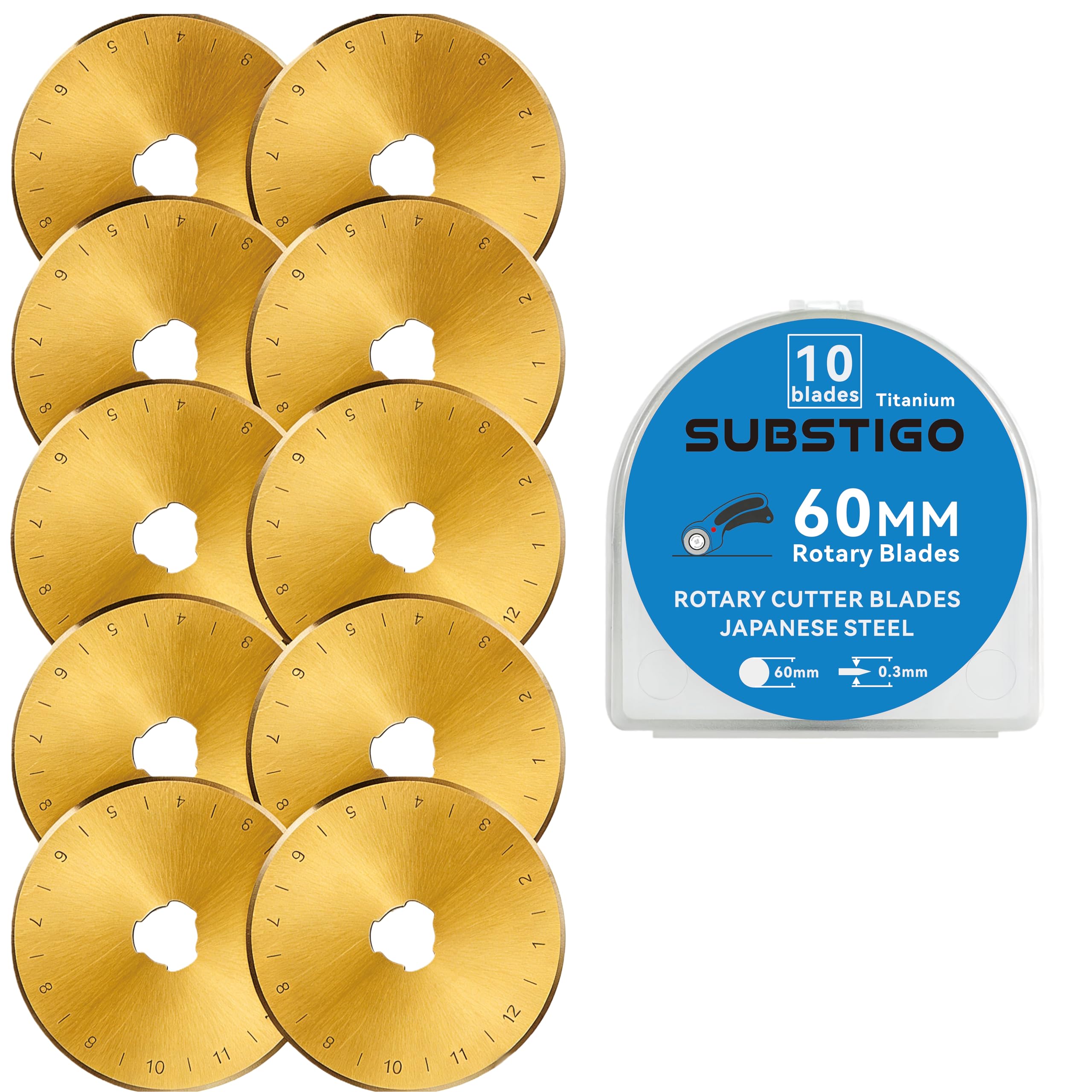 Photo 1 of 10 Pack Titanium Coated 60mm Rotary Cutter Blades – Fits for Olfa/for Fiskars, Sharp Durable Rotary Blades 60mm for Quilting/Sewing/Heavy Fabric/Arts Crafts (Titanium)
