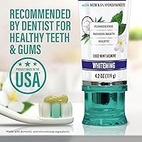 Vista 8 de GuruNanda Hydroxyapatite Toothpaste, SLS & Fluoride Free, Whitening Toothpaste with Tongue Scraper & Squeezer - Freshens Breath, Fights Plaque