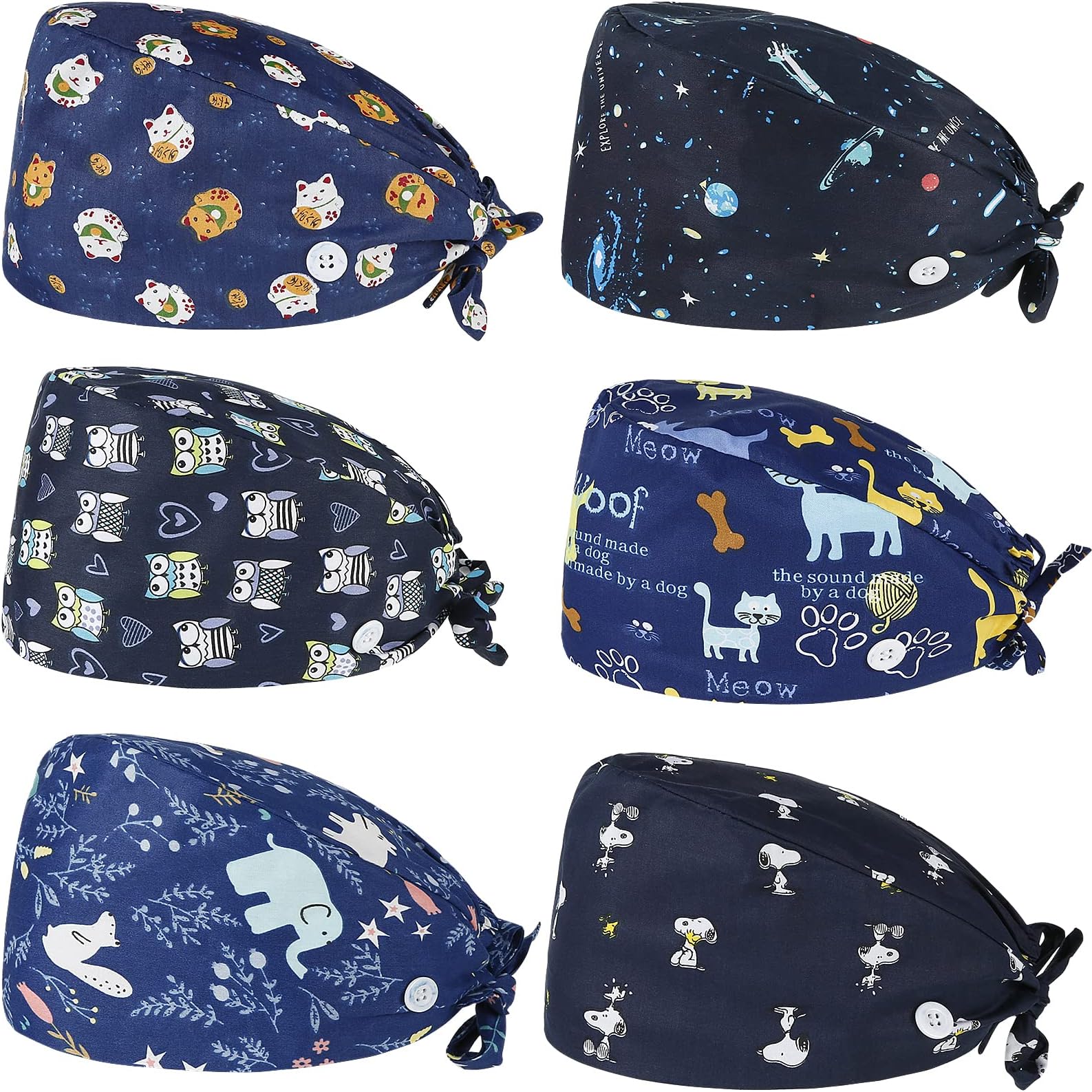 Comius Sharp 6 Pieces Adjustable Work Caps, Surgical Cap Fabric, Cotton Nurse Cap with Buttons, Scrubbing Cap with Sweatband for Women and Men, Personal Care Needs, multicoloured