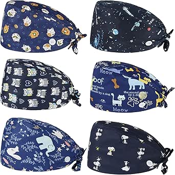 GIAPB Scrub Caps Da Donna Con Bottoni Cappelli Da Allattamento Bouffant Regolabili Con Fiocco Per Capelli Scrunchy Reticolo Dei Dinosauri Del Fumetto 119364242 - Foto 9