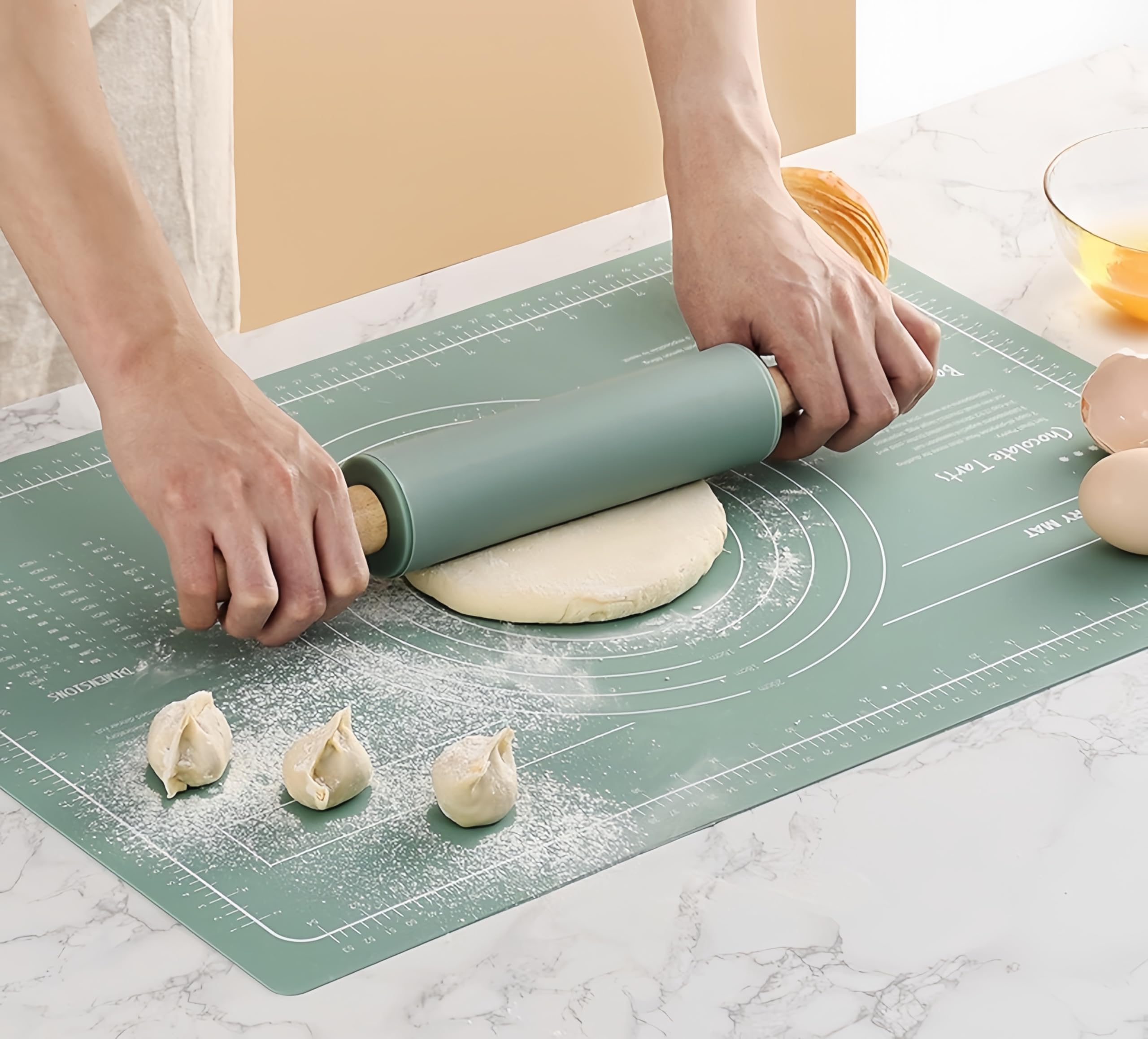 Silicone Pastry Mat Extra Thick Non Stick Baking Mat Non Stick Rolling Dough with Measurements-Non Slip,Kneading Mat, Counter Mat,Dough Rolling Mat,Oven Liner,Pie Crust Mat (23.6x15.7, Green)