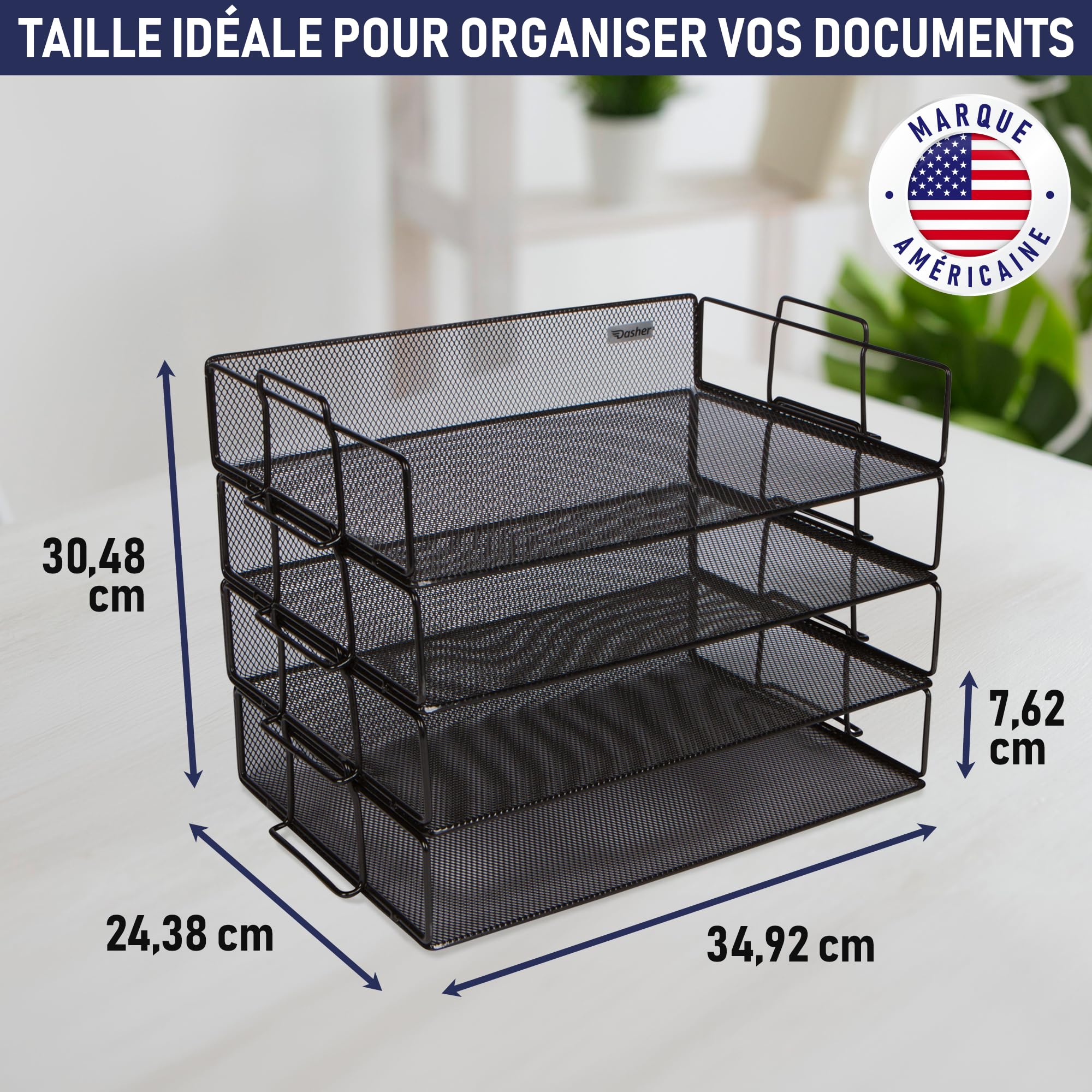 Dasher Products Organisateur de Bureau à Plateau de Papier empilable, à 4 Niveaux pour Les Entreprises. Organiser des fichiers, des dossiers, des Lettres, du Papier, des classeurs