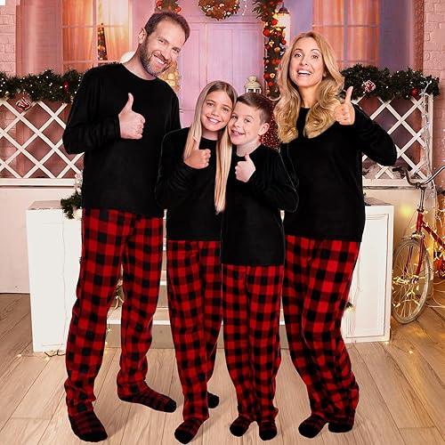 Miniatura 2 de Conjunto de pijamas a juego para la familia con calcetines de búfalo a cuadros, pijamas de Navidad para fiestas familiares