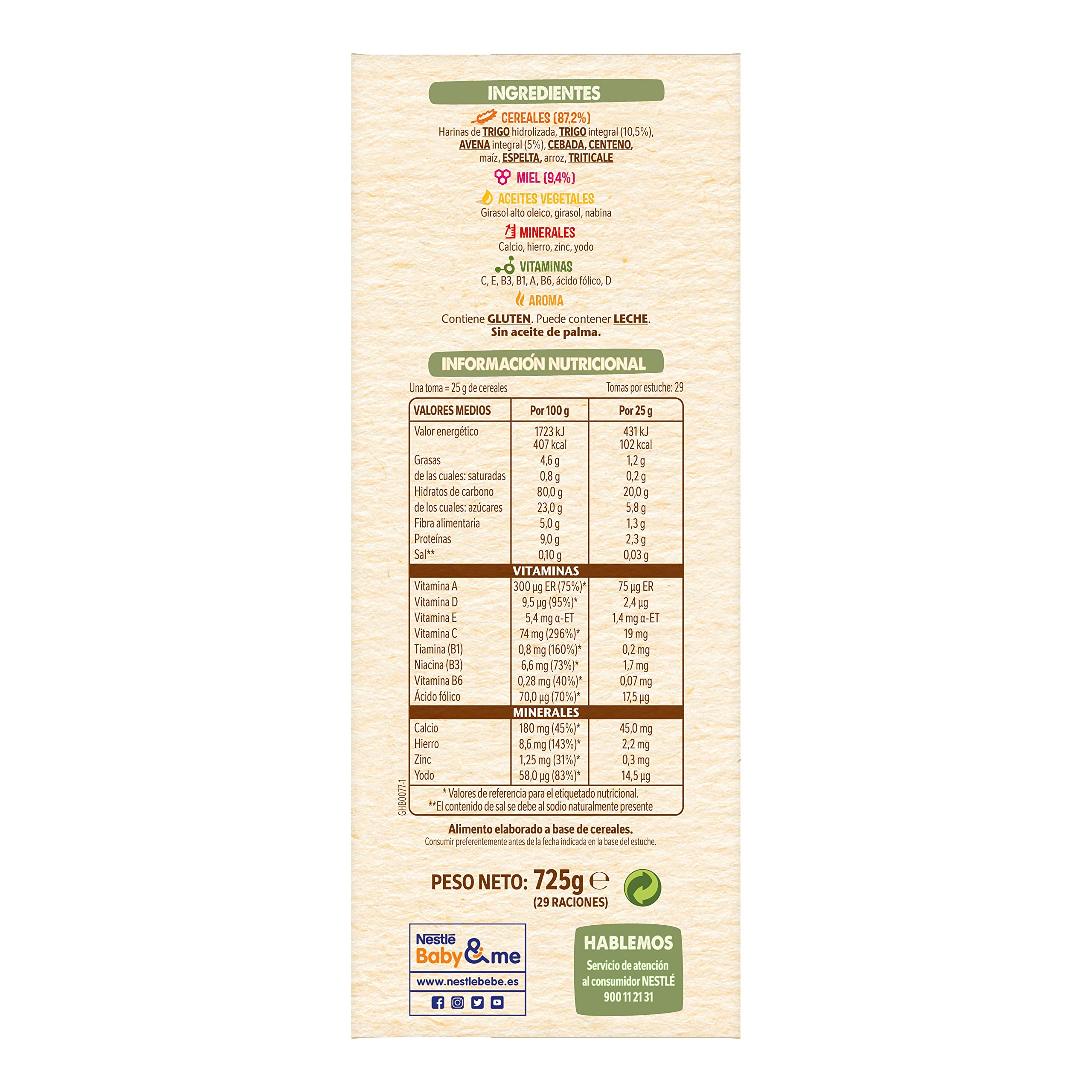 Nestlé Papilla 8 Cereales con Miel, 725 g