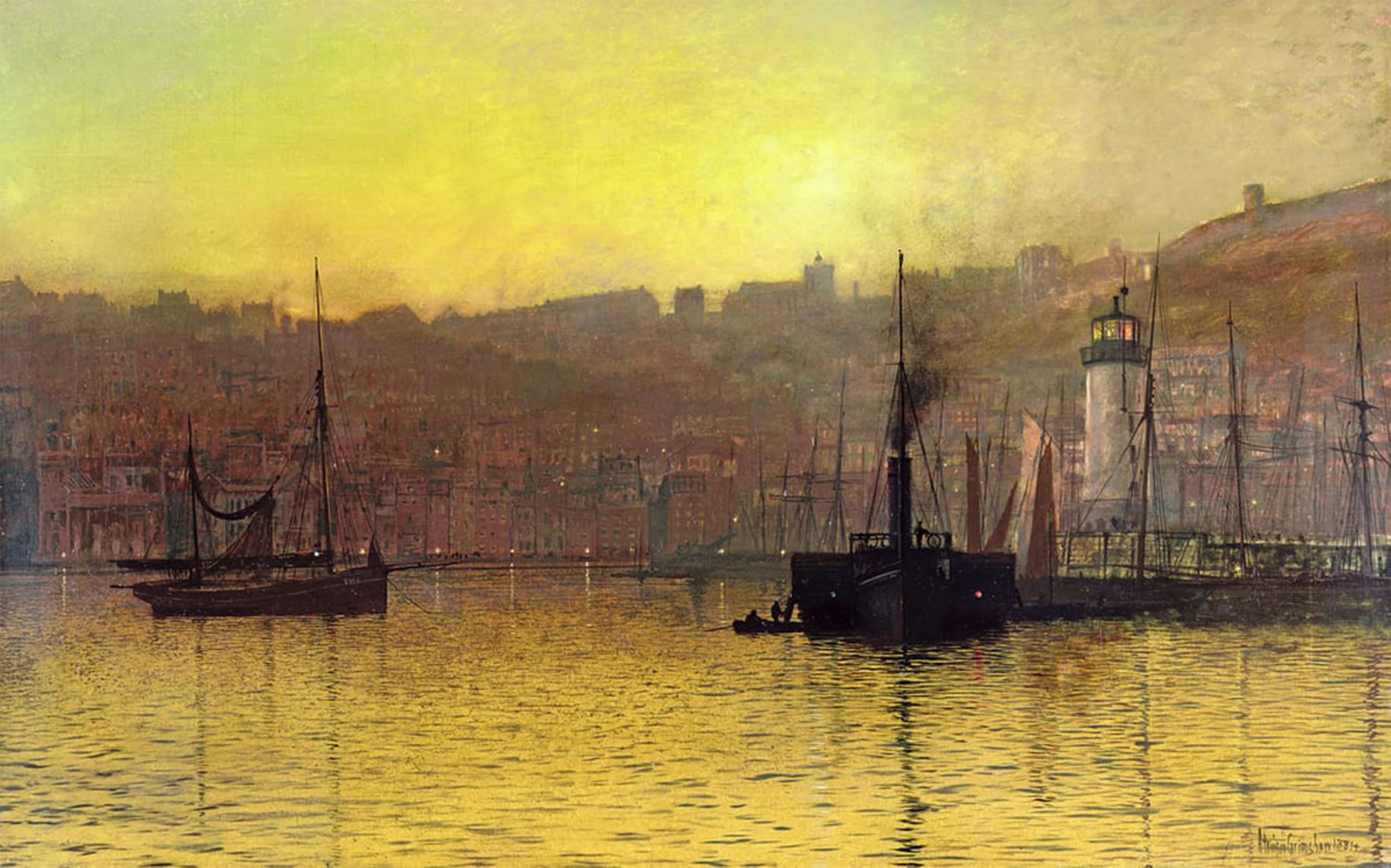 POSTERIIk Vintage Print Pop Art Landscape Artwork Nightfall in Scarborough Harbour Art Prints for Office Home Decor 60x90cm