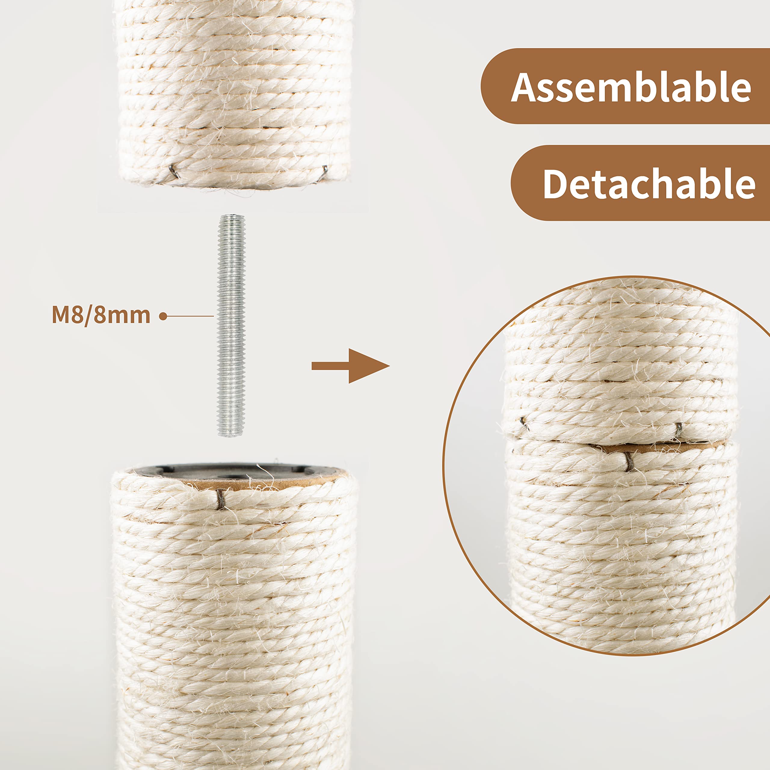 Postes de repuesto para gatos de 38.1 cm, poste rascador de sisal natural para gatos, torre de cubo, gatitos, poste para rascar, juguetes interactivos, accesorios de muebles, árbol disuasorio, paquete