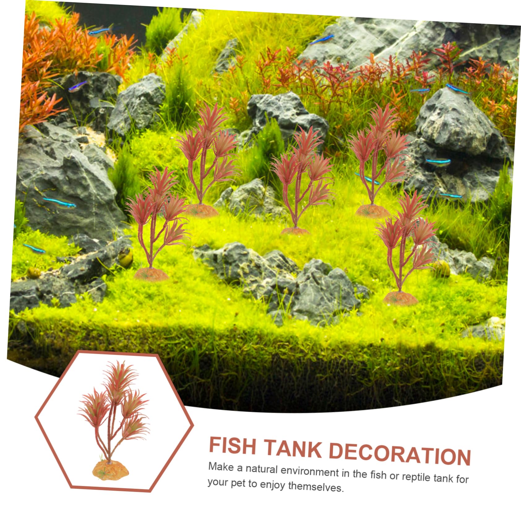 HEMOTON 5 Pezzi Set di piante simulato decorazioni per piante d'acquario impostore Foglie habitat Piccole piante finta decorazione vegetale pianta acquatica falsa plastica