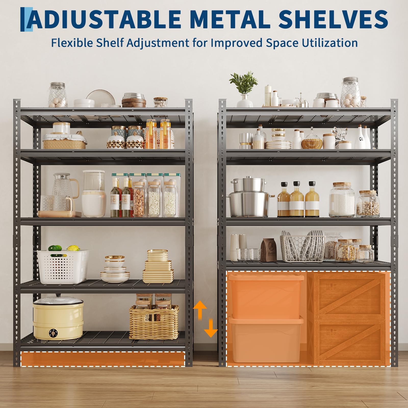 Scaffalatura per garage, 997,9 kg, scaffalatura regolabile in metallo, resistente, 5 ripiani in metallo, per garage, cucina, dispensa, magazzino, cantina, 91,4 x 40,6 x 182,9 cm (larghezza x