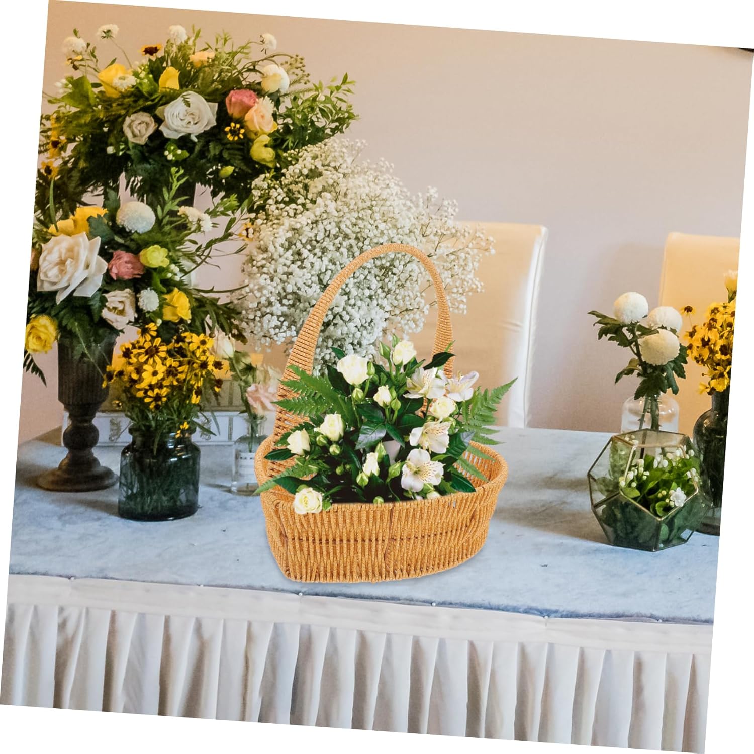 3pcs Woven Flower Basket Set Heart Shape Storage Baskets for Flower Arranging Home Decor and Giving Compact Multi-purpose Handheld for Organizing and Displaying