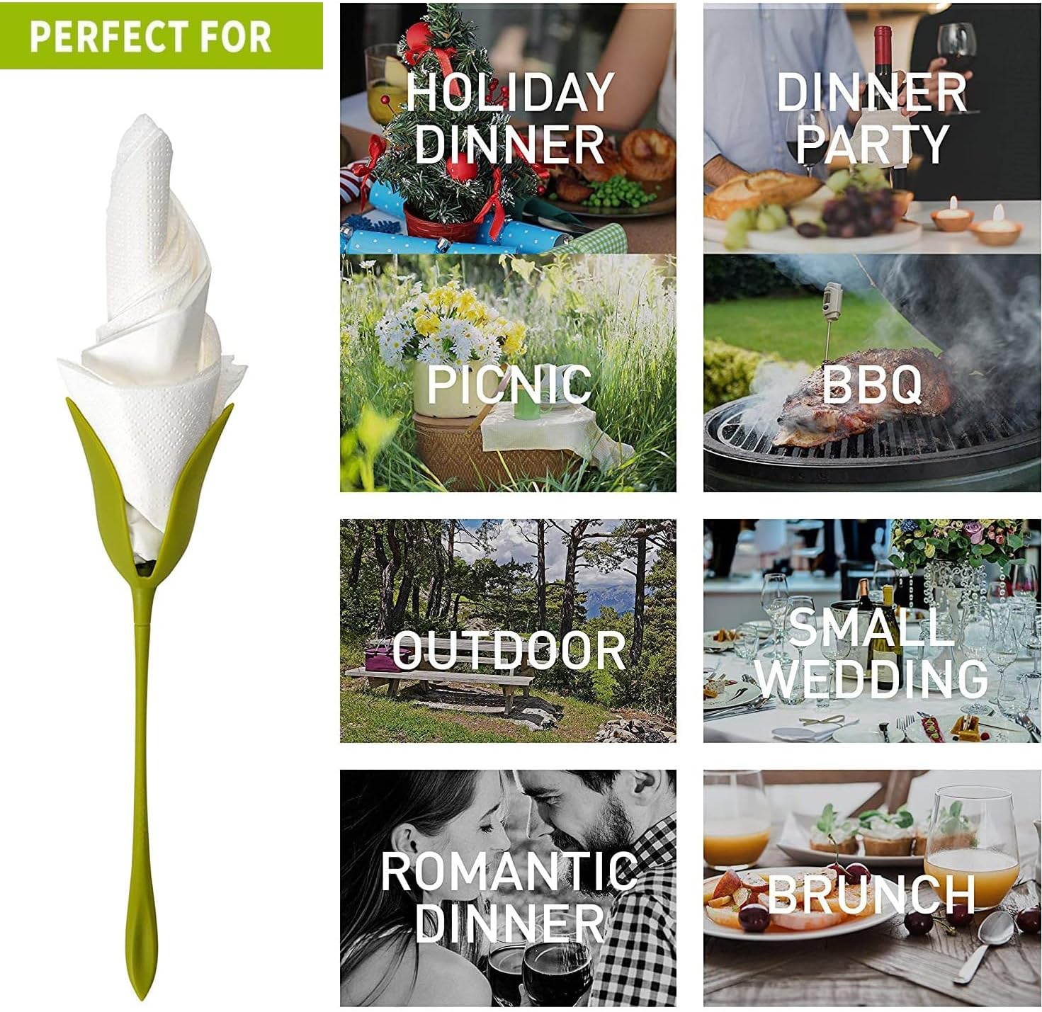 Rose Stem Napkin Holder,10 PCS Napkin Holder, Handcraft Flower Stem Napkins Holders for Wedding, Luncheons, Picnics, Banquet, Birthday image 3
