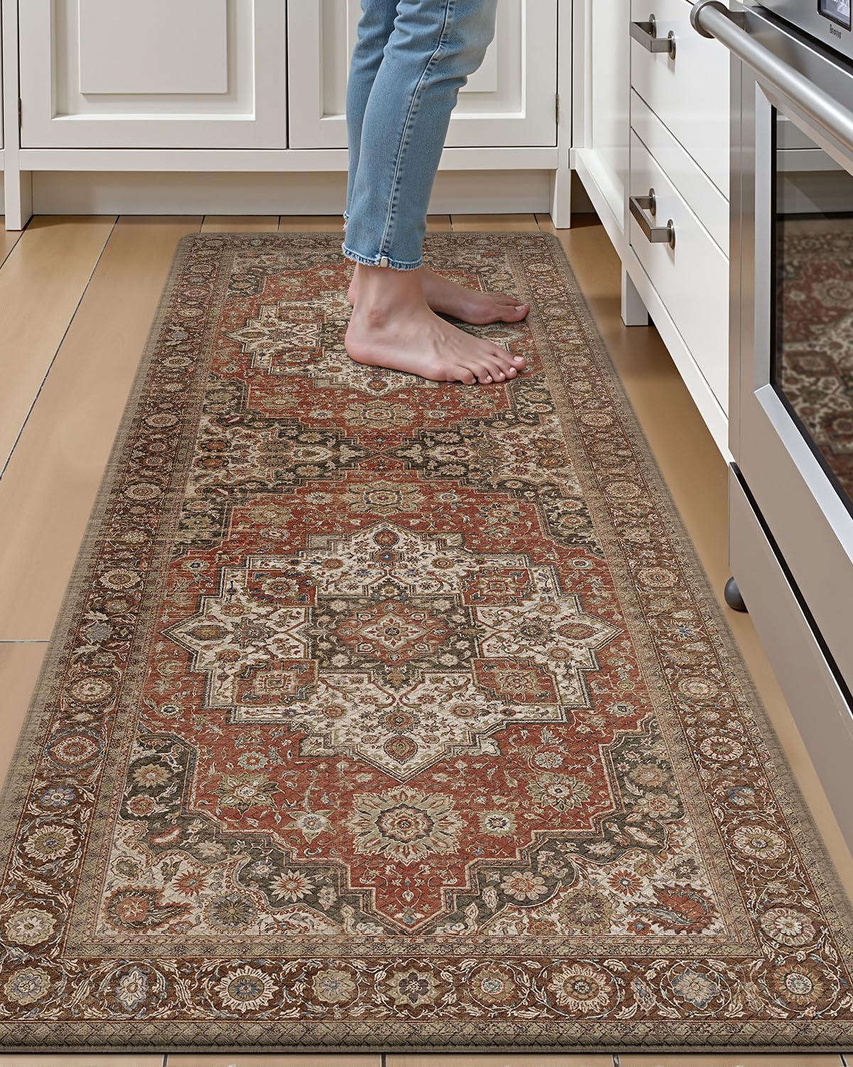 LUMI Kitchen Mat Anti Fatigue Cushioned, Memory Foam Padded Standing Rug Waterproof, Non Slip Comfort Floor Runner for Home, Sink, Laundry, Office, 24"x59", Red