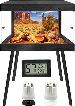 ROYXEN Reptile Tank 30 Gallon, Bearded Dragon Tank with Leg Stand, Tempered Glass Reptile Enclosure, Lizard Tank for Chameleon, Lizard Habitat Black, 24 Length Inch