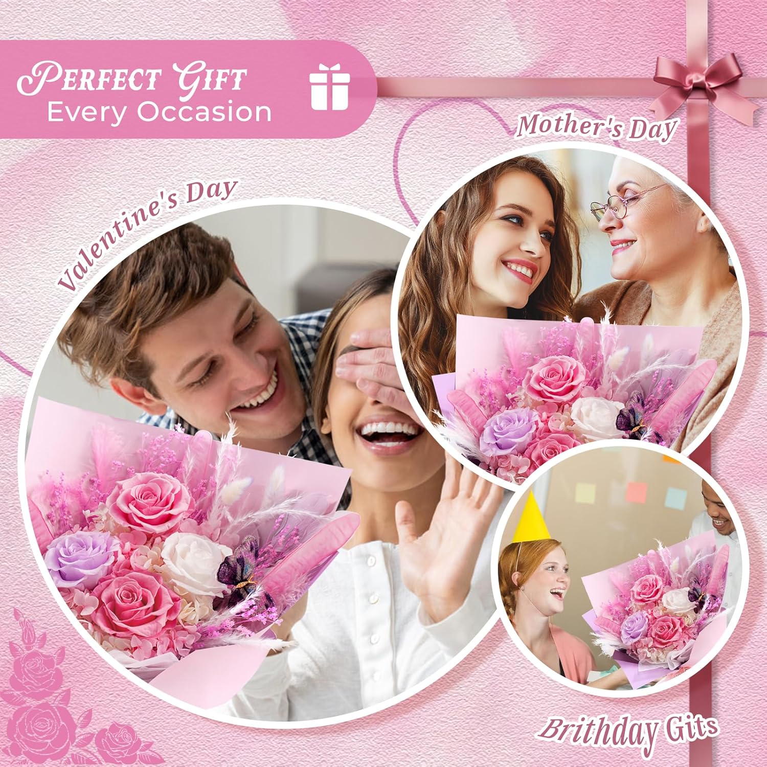 Preserved Flowers for Delivery Prime Pink Flowers Bouquet Lasting 1-3 Years, Birthday Gifts for Women Mom Grandma Wife Friend, Eternal Forever Real Roses for Birthday Mother’s Day Anniversary - Image 5